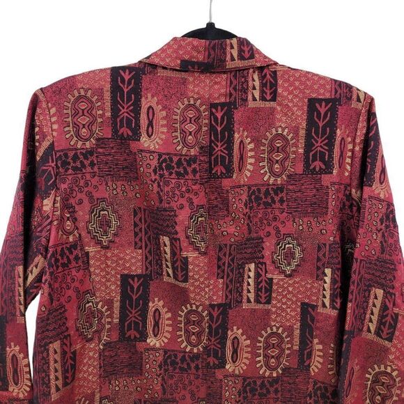 Vintage 80's Chico's Blazer Silk Duster Fashion Trench Red Metallic Print Size 1 - Picture 10 of 12